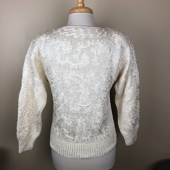 VTG 80s Nannell sweater ivory shldr pads Sz S - Picture 2 of 8